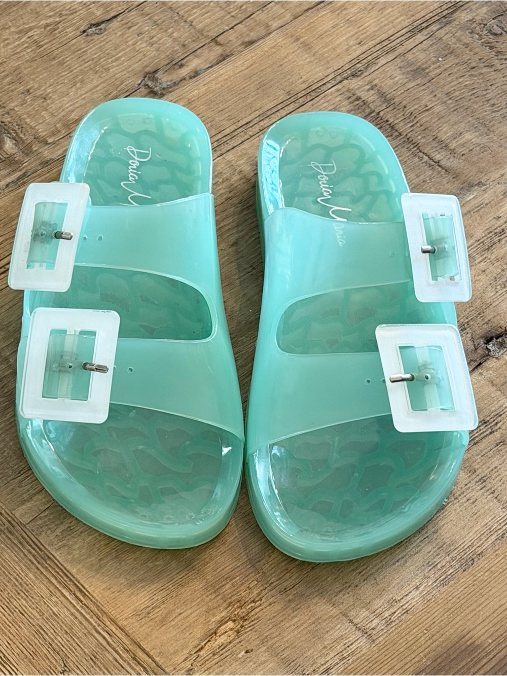 Italian Dorian Maria Jelly Slide-On Sandals. Women’s Sz-6.5 Pale Green | Beach
